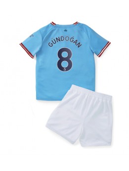 Manchester City Ilkay Gundogan #8 Heimtrikotsatz für Kinder 2022-23 Kurzarm (+ Kurze Hosen)